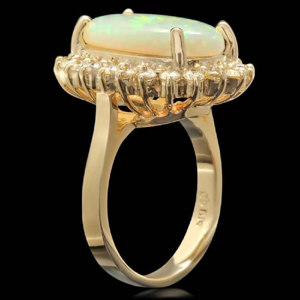 7.00 Ct Australian Opal & Diamond 14KY Gold Ring - Picture 2 of 3